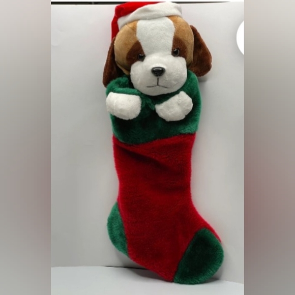 Vintage Holiday Christmas Dog Stocking Stuffer Plush Stuffed